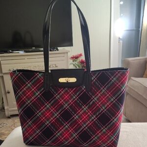 Plaid Tote Bag - Black and Red